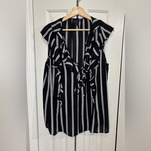 Worthington Black & White Striped Ruffle Sleeveless Blouse – Size XL